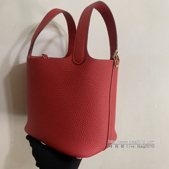 Hermes手提包 愛馬仕Picotin菜籃子女包 18cm TC皮 手工蜜蠟線縫製 中國紅  tdh2023